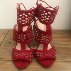 Red high heel sandals